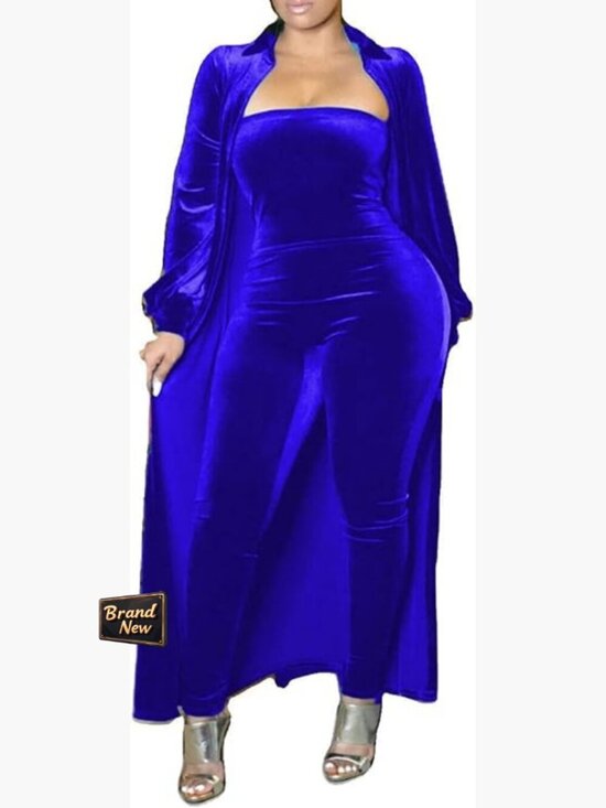 Pants - Velvet Long Sleeve Cardigan Tube Top Jumpsuit Set Party Clubwear